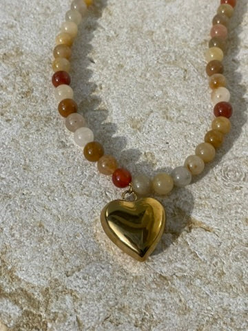 [SAMPLE] Multicolour Beaded Necklace with Love Heart Charm