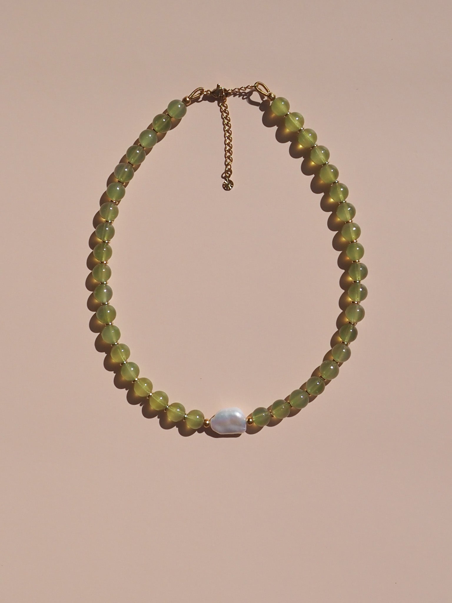 Keshi Pearl Green Glass Beads Necklace
