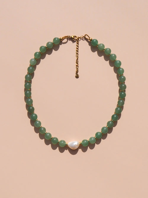 Freshwater Pearl Green Aventurine Necklace