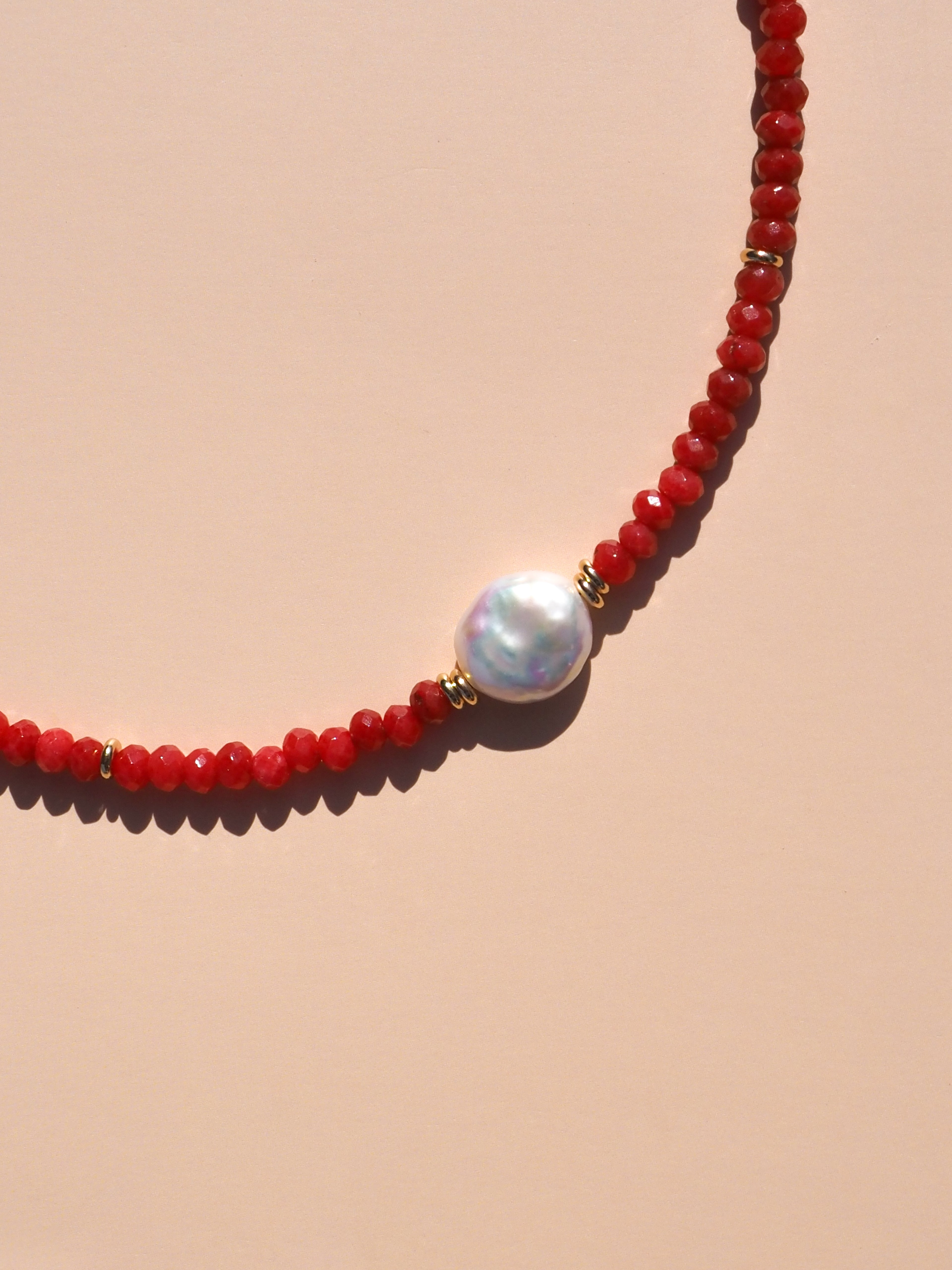 Red Round Freshwater Pearl Necklace