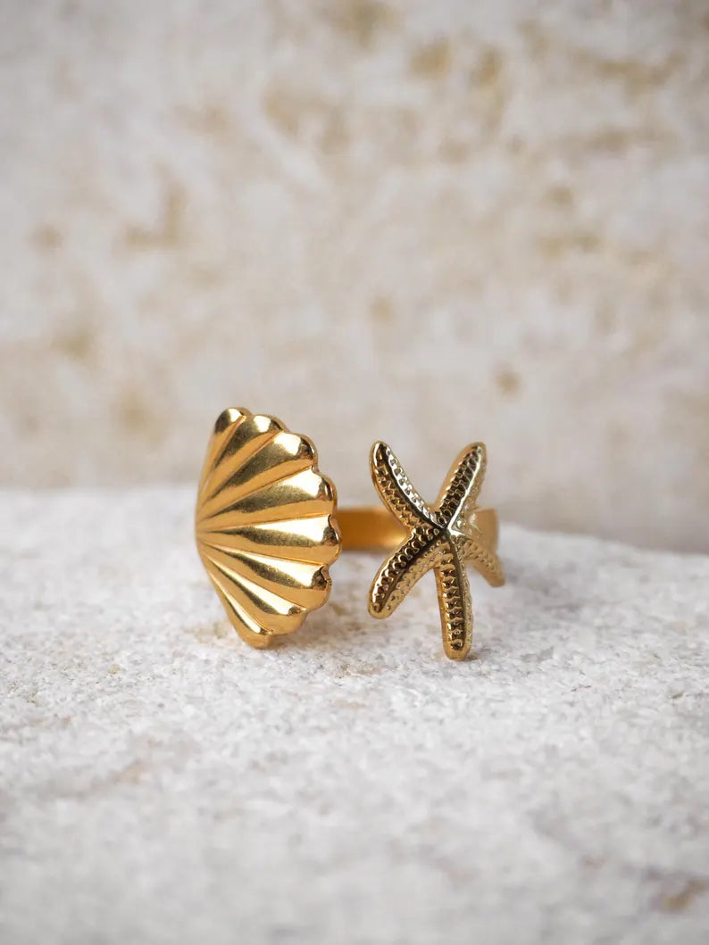Studio Rings Sea Shell Starfish Seashell Ring Adjustable – Alesi