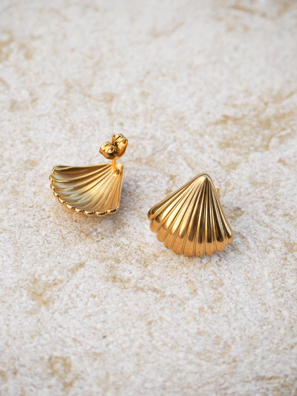 14K Gold Plated Seashell Stud Earrings: Waterproof Scallop Jewelry