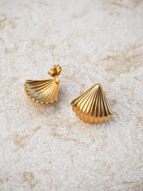 14K Gold Plated Seashell Stud Earrings: Waterproof Scallop Jewelry