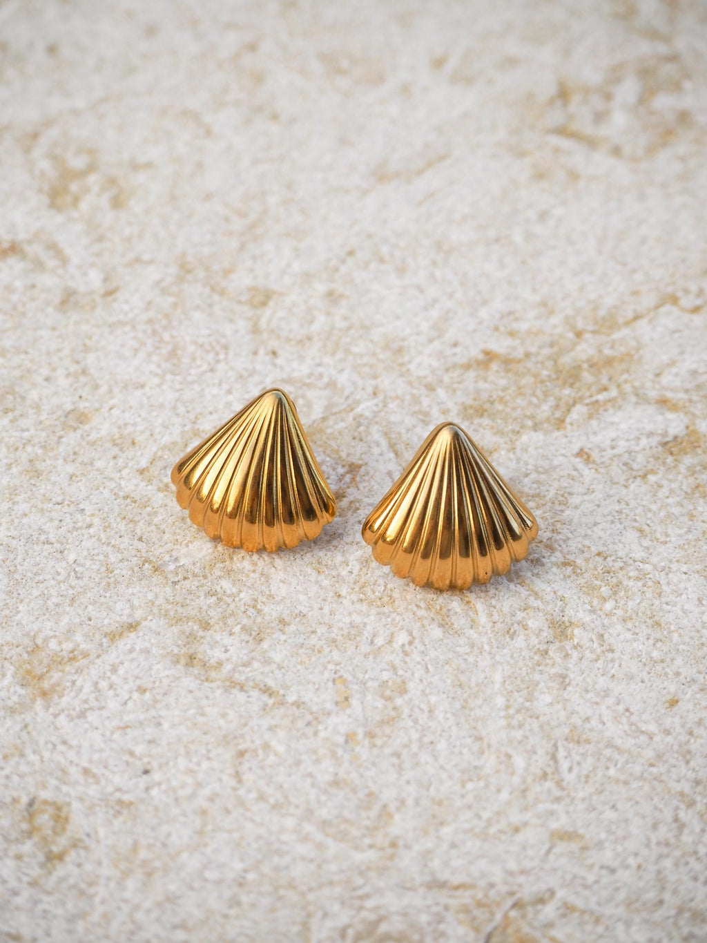 14K Gold Plated Seashell Stud Earrings: Waterproof Scallop Jewelry