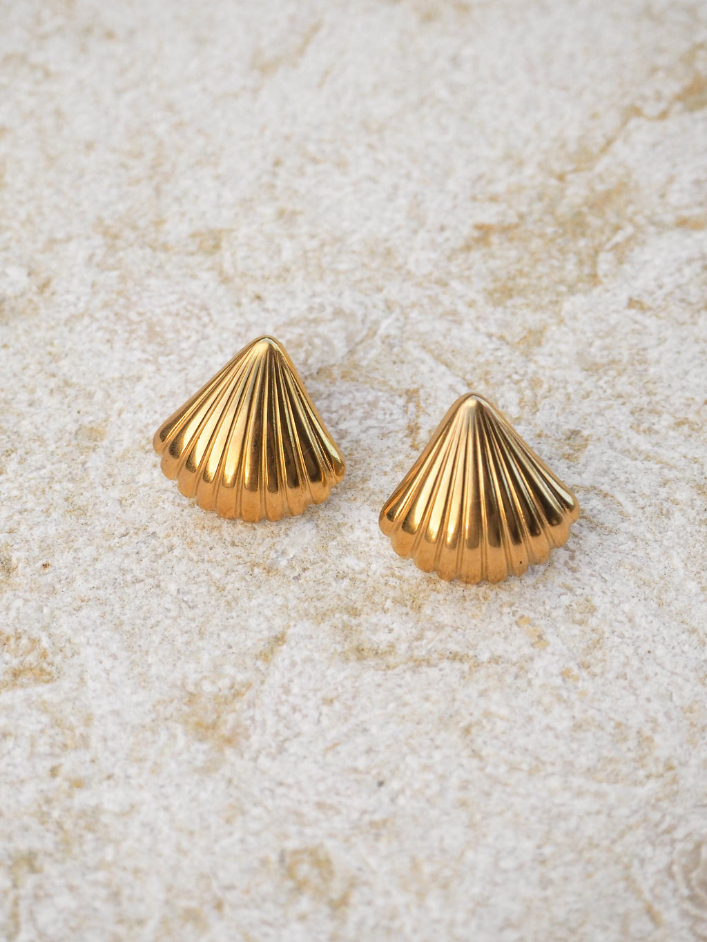 14K Gold Plated Seashell Stud Earrings: Waterproof Scallop Jewelry