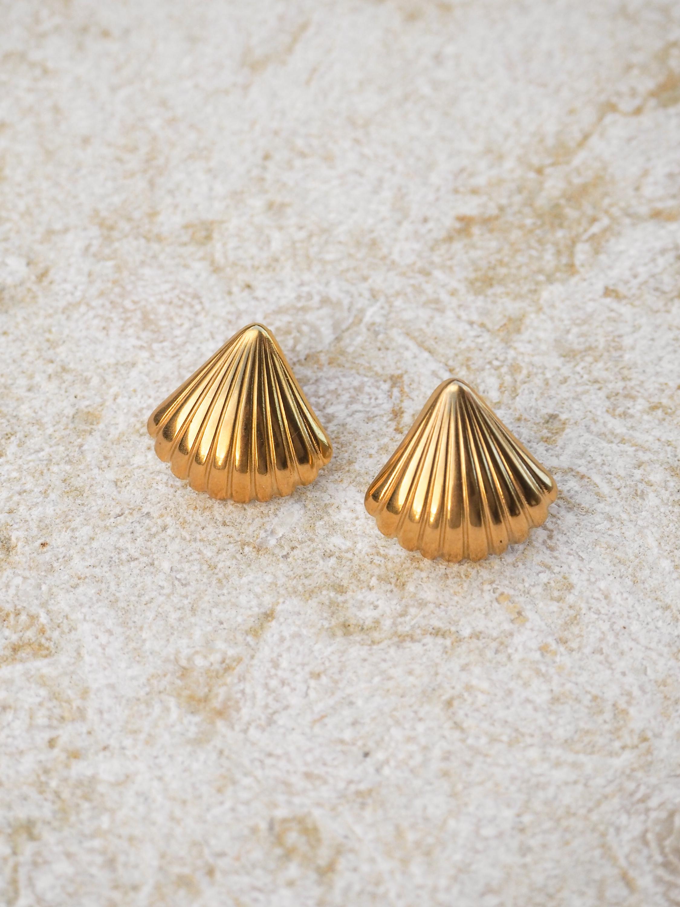14K Gold Plated Seashell Stud Earrings: Waterproof Scallop Jewelry