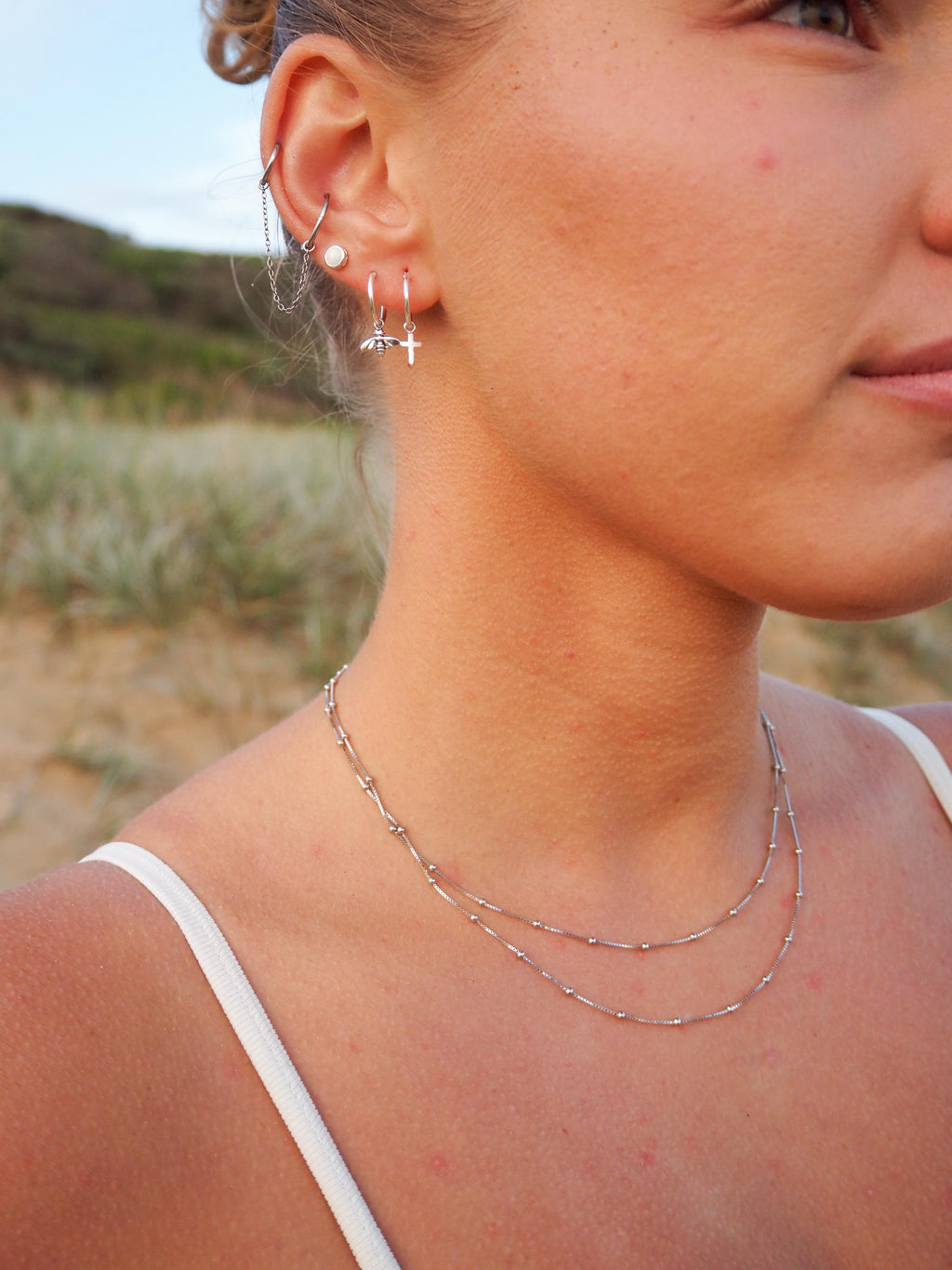 Sterling Silver Layered Satellite Necklace: Waterproof Dainty Choker