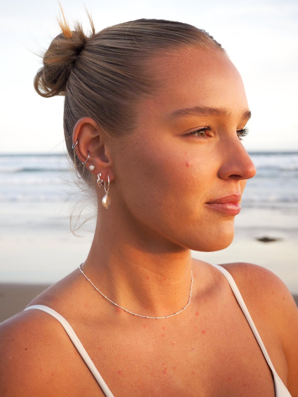 Dainty Sterling Silver Satellite Choker Necklace: Waterproof, Hypoallergenic