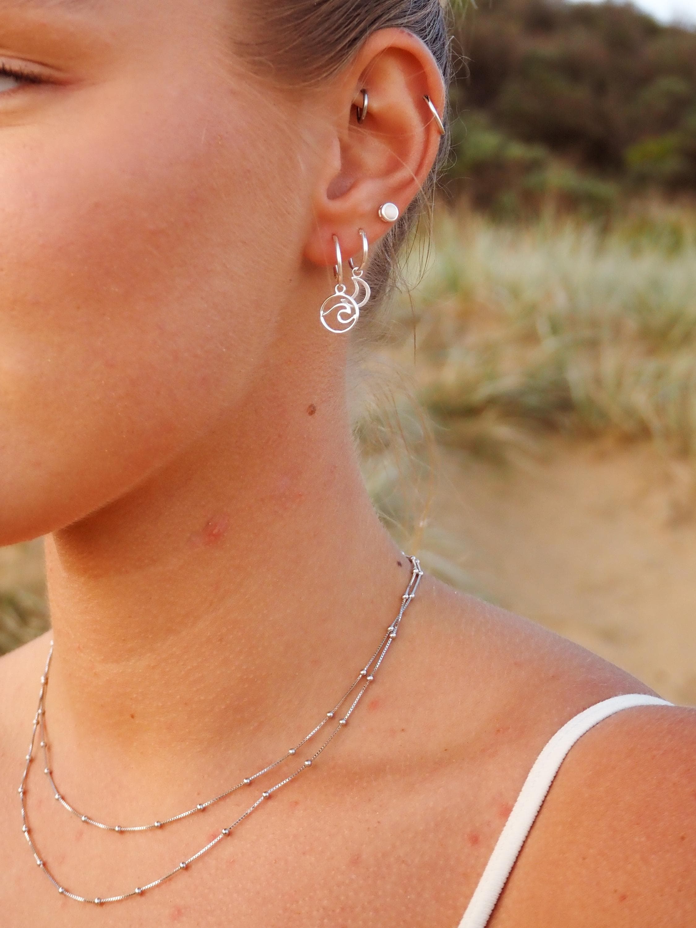 Sterling Silver Layered Satellite Necklace: Waterproof Dainty Choker
