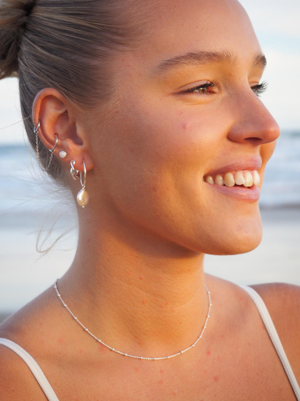 Dainty Sterling Silver Satellite Choker Necklace: Waterproof, Hypoallergenic