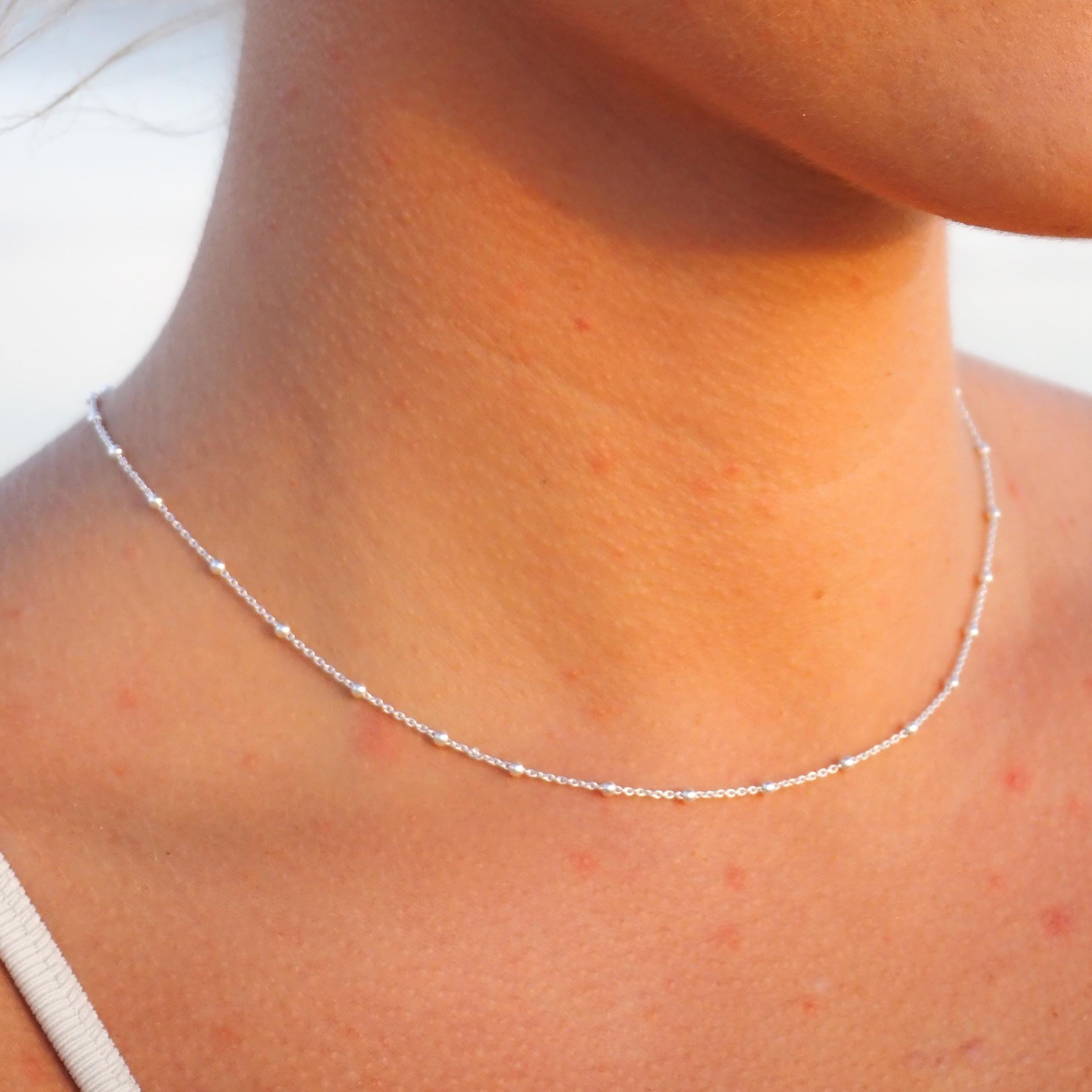 Dainty Sterling Silver Satellite Choker Necklace: Waterproof, Hypoallergenic